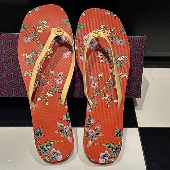 Tory Burch Red and Yellow Floral Sandals - Picture 2 of 6
